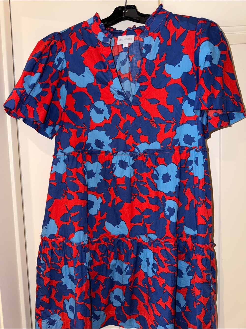 Sugarlips Red and Blue Floral Tiered Dress